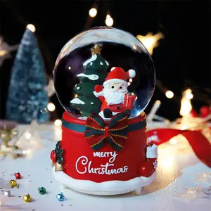 Kotak musik bola kristal natal mengambang, kotak musik cahaya warna-warni kepingan salju bola dunia, hadiah Natal kreatif