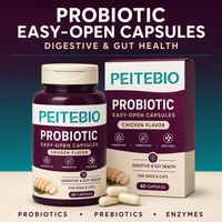 Capsules probiotiques PEITEBIO pour chiens et chats avec probiotiques, prébiotiques, enzymes, saveur poulet, soutien digestif, 60 capsules