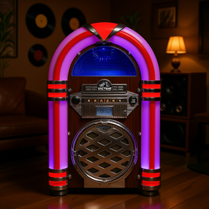 Jukebox de Escritorio Victor Broadway II con Acabado en Caoba, Iluminación LED Multicolor, Equipo de Audio Estéreo - Product Image 2