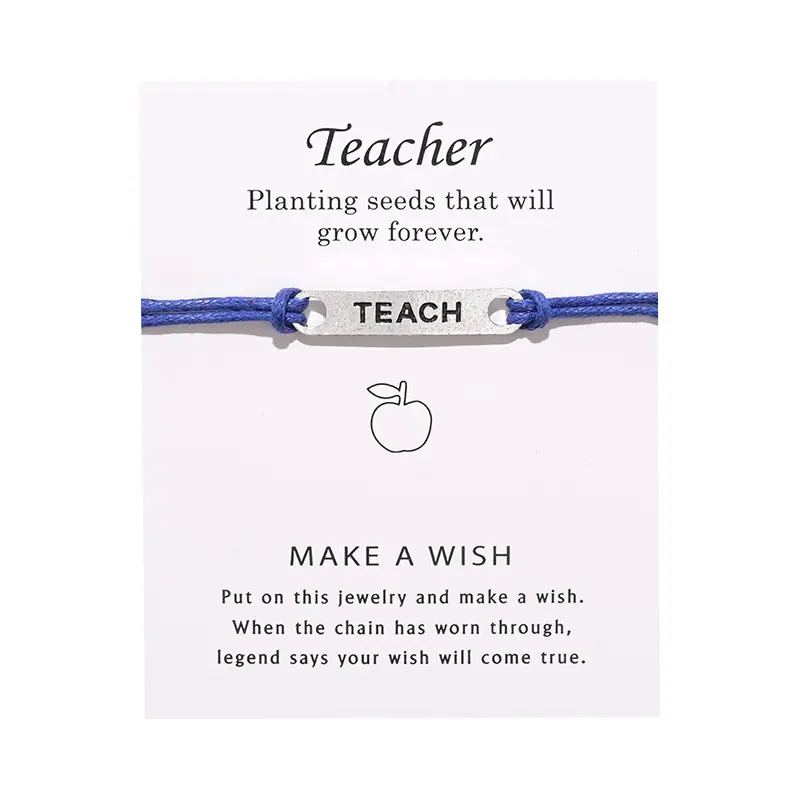Teacher's Day Gift Teach Blessing Card Bracelets for Women Men Colorful Rope Greeting Card Teacher Bracelets