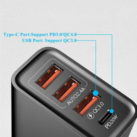 QC 3.0 Adaptateur secteur avec 3USB et USB C Tête de charge rapide de voyage à 4 ports Chargeur mural portable universel pour téléphone portable