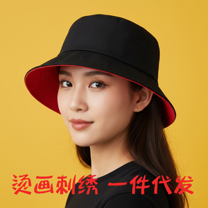 Unisex Bucket Hat Cotton Canvas Foldable Sun Protection Wide Brim Spring Summer Solid Color Contrast - Product Image 5