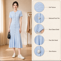 Nouvelle Robe Longue en Maille Élégante Style Français à Col Rond et Manches Courtes, Boutonnage Simple, Collection Printemps-Été 2026 pour Femme