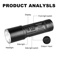 Lampe torche LED à double éclairage, bande latérale SMD, 7 modes, zoom, affichage numérique, rechargeable par Type-C, lampe tactique en aluminium