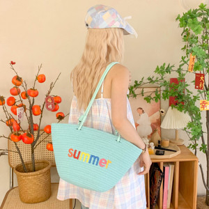 Bolsos Tote con Letras de Verano, Bolsos Tejidos a Mano, Bolsos de Playa de Gran Capacidad para Viaje - Product Image 6