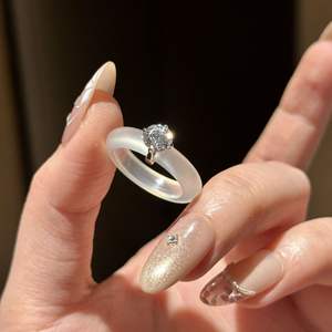 Anillo de Plata de Ley S925 con Diamantes y Jade Blanco Estilo Chino, Conjunto de Jade Natural, Temperamento Elegante y Sencillo - Product Image 5