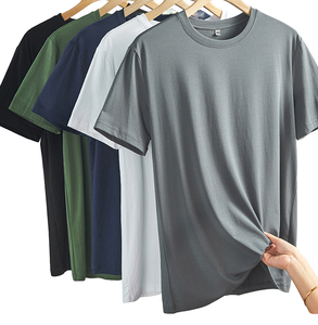 T-shirt d'été pour homme à manches courtes, 100% coton, tissu tissé, séchage rapide, soie glacée, coupe ample, 180g, sweat-shirt lourd - Product Image 1