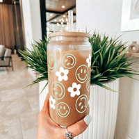 Gobelets en verre borosilicate transparent de 16 oz avec logo personnalisé, couvercle en bambou et paille pour café glacé et bière