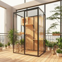 Villa pour chat en bois de luxe haut de gamme avec portes en verre, grande cage pour chat d'intérieur pour hôtel pour chats, pension et usage commercial