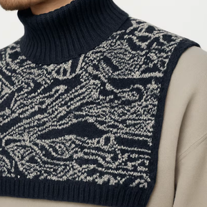 Artesanal de punto Dickey Collar Lujo Azul marino Jacquard Patrón complejo Cuello alto Capas Pieza Minimalista Chic - Product Image 2