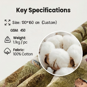 定制徽标防褪色保暖可水洗Ins风格黄色乡村图案100%棉提花加厚加密四层毯子 - Product Image 2