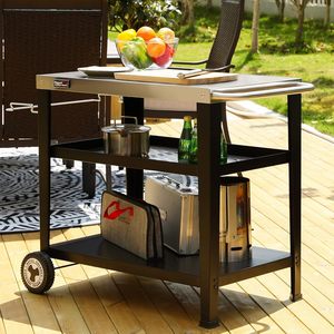 Factory Wholesale Simple Style Sturdy Stainless Steel Tabletop <strong>Rolling</strong> <strong>Food</strong> <strong>Cart</strong> With Trash Bag Holder and Open Shelf - Product Image 3