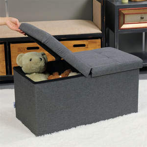 Bailey Fournisseur de meubles Faux cuir MDF pouf noir pliant pouf de rangement pour chambres à coucher - Product Image 1
