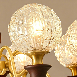 Massiver Kupfer-Kronleuchter im Französischen Vintage-Stil, Retro Amerikanischer LED-Deckenleuchter, Einfache Installation, Walnuss-Akzente für Wohnzimmer - Product Image 5