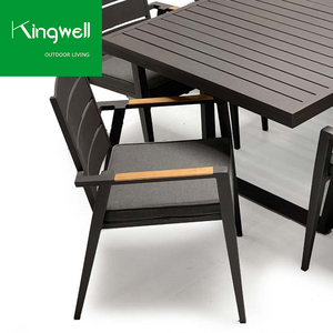 Ensemble de mobilier de jardin moderne pour patio, balcon, extérieur, cour et parc, comprenant chaise avec accoudoirs en aluminium et <span class=keywords><strong>teck</strong></span>, résistant à l'eau, et <span class=keywords><strong>table</strong></span> de repas pour 6 personnes - Product Image 2