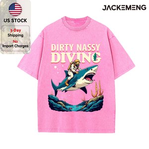 Oversized Washed Retro Summer Shark <strong>Diver</strong> Streetwear Print T Shirt USA Stock Wholesale Y2K Casual Tee - Product Image 2