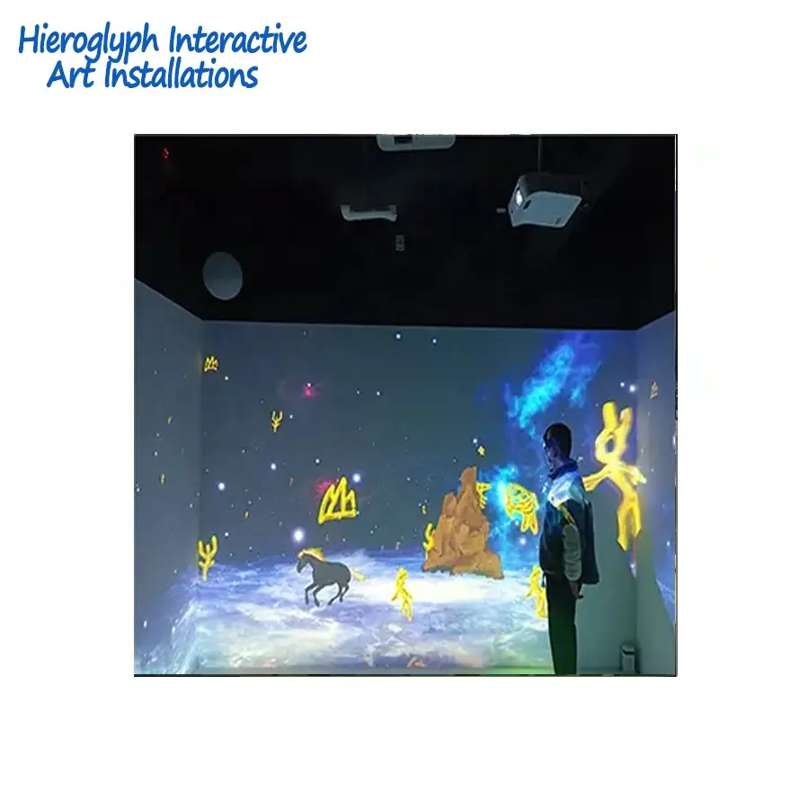 Pared de arte interactivo con juegos de proyección de pared interactivos y proyección inmersiva para juegos de jeroglíficos para niños