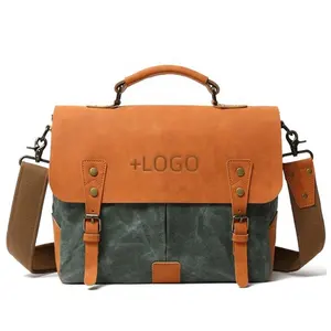 New laptop Upscale Graceful tote messenger bag canvas with leather handles Multiple Pockets custom oem shoulder bag women