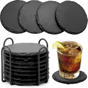 4 Inch Classic <b>Square</b> <b>Black</b> Slate Coasters Anti-Scratch Bottom Drink Cup Coaster for <b>Coffee</b> <b>Table</b> Home Kitchen Gifts - Product Image 1
