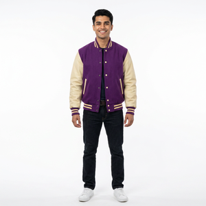 Veste universitaire pour homme, style collège, col montant, motif lettres, broderie, coupe ample, design streetwear pour l'hiver - Product Image 1