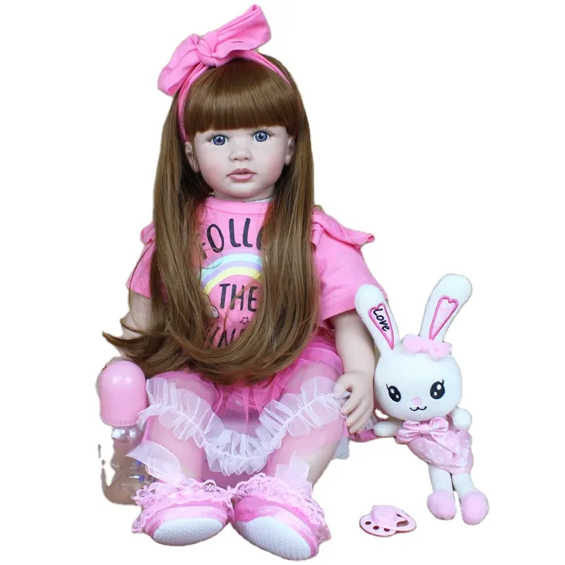 60 CMソフトシリコンベビー生まれ変わった人形女の子の布ボディ24インチプリンセス幼児ロングヘアベビーラブリーキッドバースデーギフト