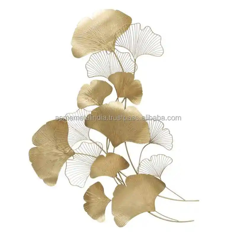 Hanging Ginkgo Leaf Crafts Decoration Wrought Iron Background Wall Hanging Porch Metal New Modern Luxury Wall Art Home Framed