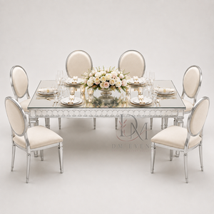 Elegante Mesa de Comedor Rectangular con Cubierta de Espejo de Acero Inoxidable y Patas Cónicas para Banquetes y Eventos, Venta al Por Mayor - Product Image 1