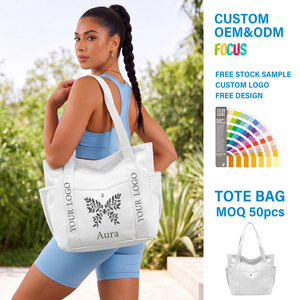 Borsa da Spiaggia Estiva Personalizzabile per Regalo, Borsa Tote in Tela di Cotone da 12oz con Tasca, Borse da Donna Bianche per Palestra - Product Image 2