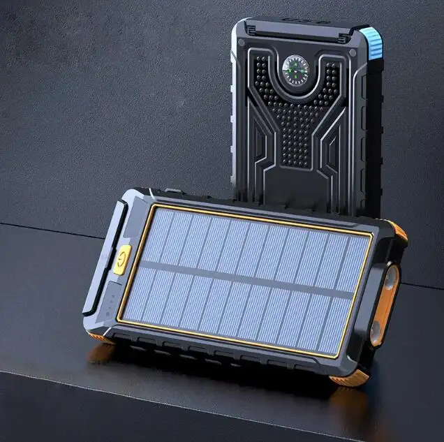 ソーラーパワーバンクデュアルUSB10000mAh防水バッテリー充電器屋外旅行や冒険のための外部ポータブルパワーバンク