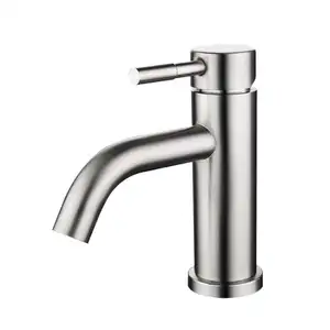 Cheap Apartment Bathroom Sink Vanity Basin 304 Stainless Steel Wash Faucet Commercial Single Cold Water Shower Taps