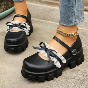 Zapatos de Mujer Estilo Lolita para Primavera/Otoño, con Lazo, Plataforma, Suela Gruesa, Diseño Casual de Una Sola Tira, en Cuero - Product Image 3