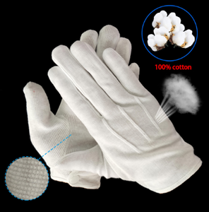 Gants funéraires avec logo personnalisé blanc à la main respirant doux trois tendons unisexe en coton pvc à pois - Product Image 4