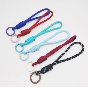 ポリエステル製パラコード織り込み格子柄耐久性のある車のキーホルダーリングIDカード紛失防止ストラップ、携帯電話用金属フック付き - Product Image 3