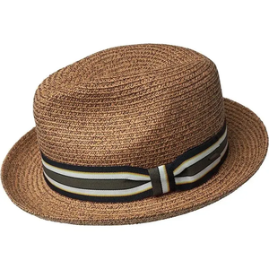 unisex's Green Mix Woven Mat Grass Fedora <b>Hat</b>, Breathable Short Brim Trilby with Striped Ribbon <b>Band</b>, Summer Sun <b>Hat</b> - Product Image 2