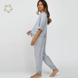 Organic Bamboo <strong>Maternity</strong> Pyjama Set Sustainable <strong>Maternity</strong> Short Sleeve t Shirt and Jogger Eco Friendly Pregnant Sleepwear - Product Image 4