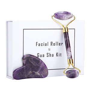 Rouleau de massage facial en pierre naturelle obsidienne néphrite avec logo personnalisé, ensemble de rouleaux de massage en opale rose et Gua Sha - Product Image 6