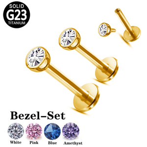 ASTM F136 <strong>Titanium</strong> 16G Internal Thread Bezel Set CZ Top Labret Piercing Lip <strong>Ring</strong> Earring Jewelry Wholesale - Product Image 2