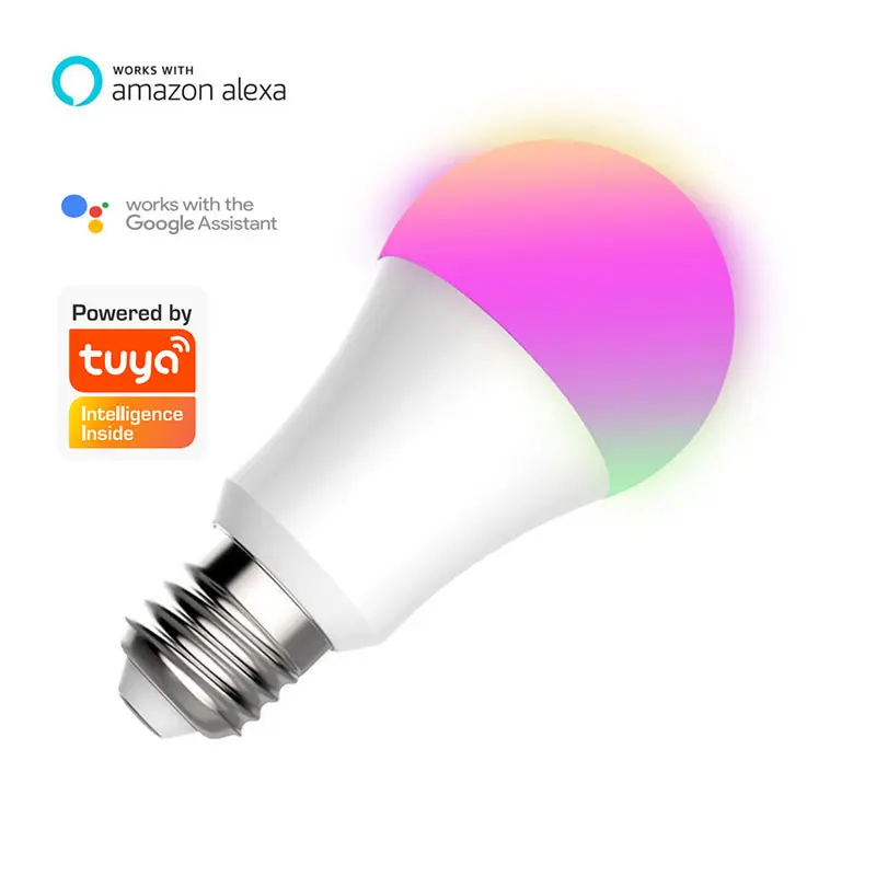 Alexa Google Home Voice Control RGB Wifi Smart Bulb Remote Control 9w E27 E26 B22 A60 LED Tuya Wifi Smart Led Light Bulb