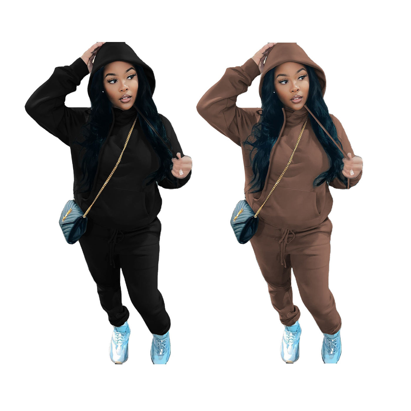 Wholesale Custom Logo Cotton Fleece Women's Sweatsuit Winter Casual Long Sleeve Jogging Sweatshirt Hoodie And Jogger Set 