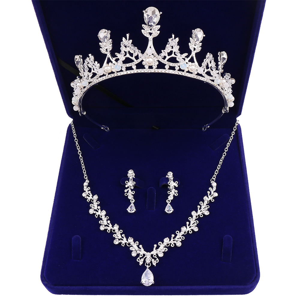 Горячая Распродажа свадебный венец серьги ожерелье из трех частей женские туфли со стразами, с жемчугом, ювелирный набор