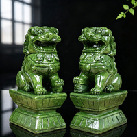 Statue de chiens Foo en jade vert naturel, paire de lions gardiens chinois, décoration Feng Shui pour la protection de la maison