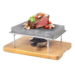 Wooden cheese rock grill steak <b>pan</b> with oval groove and flame-shaped granite slab for Western-style steak. - Product Image 5