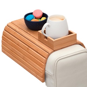 Plateau d'accoudoir de canapé en bambou pliable 41,5x34cm avec rangement pour salon et chambre - Product Image 5