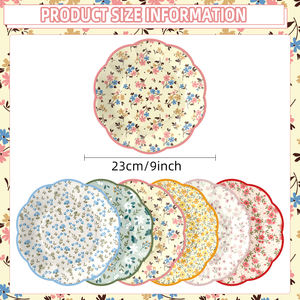 Ensemble <span class=keywords><strong>de</strong></span> vaisselle jetable biodégradable en forme <span class=keywords><strong>de</strong></span> fleur pour fête du thé aux fleurs sauvages modernes avec serviettes en <span class=keywords><strong>papier</strong></span> dorées pour les fêtes <span class=keywords><strong>de</strong></span> Noël - Product Image 4