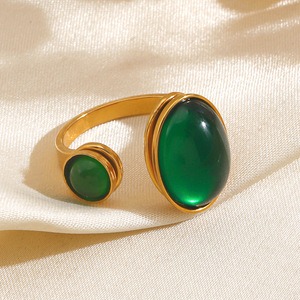 Anillo Minimalista de Acero Inoxidable, Estilo Europeo y Americano, Color Verde, Personalizado, Hip Hop, Geométrico, Elipse, Acero Titanio - Product Image 3