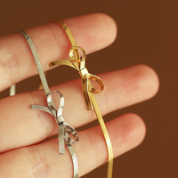 Collar de Verano Clásico para Mujer, de Acero Inoxidable, con Lazo, Cadena de Serpiente con Aguamarina, Chapado en Oro de 18K, para Regalo de Compromiso