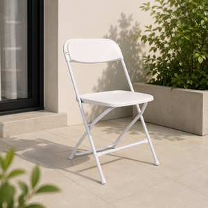 High Quality White Flat Back Plastic Folding <b>Chair</b> <b>Stackable</b> Portable for Kitchen & Villa Events Comfortable Guests Warehouses - Product Image 1