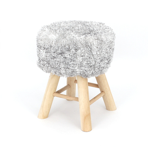 Customized Modern Style Wood Ottoman <strong>Stool</strong> Faux <strong>Fur</strong> <strong>Stool</strong> With Wooden Legs for Living Room Bedroom - Product Image 3