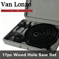Jeu de 17 forets multifonctionnels Van Lonzo 19-127 mm en acier au carbone avec queue hexagonale pour cloisons sèches/panneaux de bois, boîte en plastique, pour perçage de trous dans le bois
