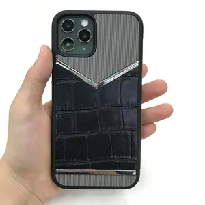 2020 nuevo diseño marco de Metal cocodrilo Funda de cuero para móvil de cuero para Iphone 11 Pro